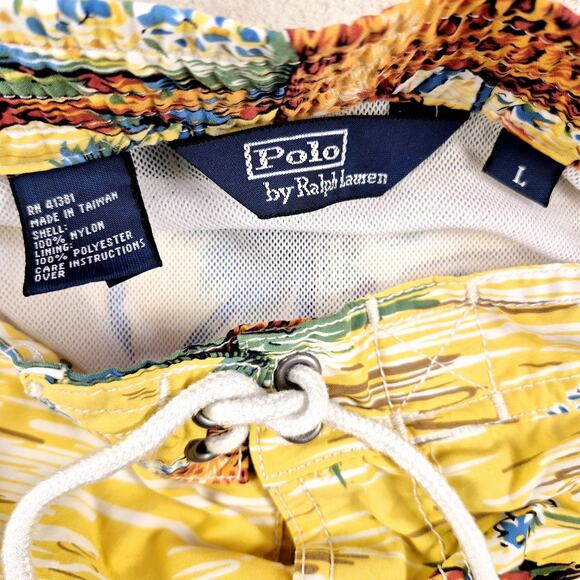 Polo Ralph Lauren Swim Trunks Cheetah In Paradise Mesh Lined Size L Yellow Vtg - Picture 7 of 10